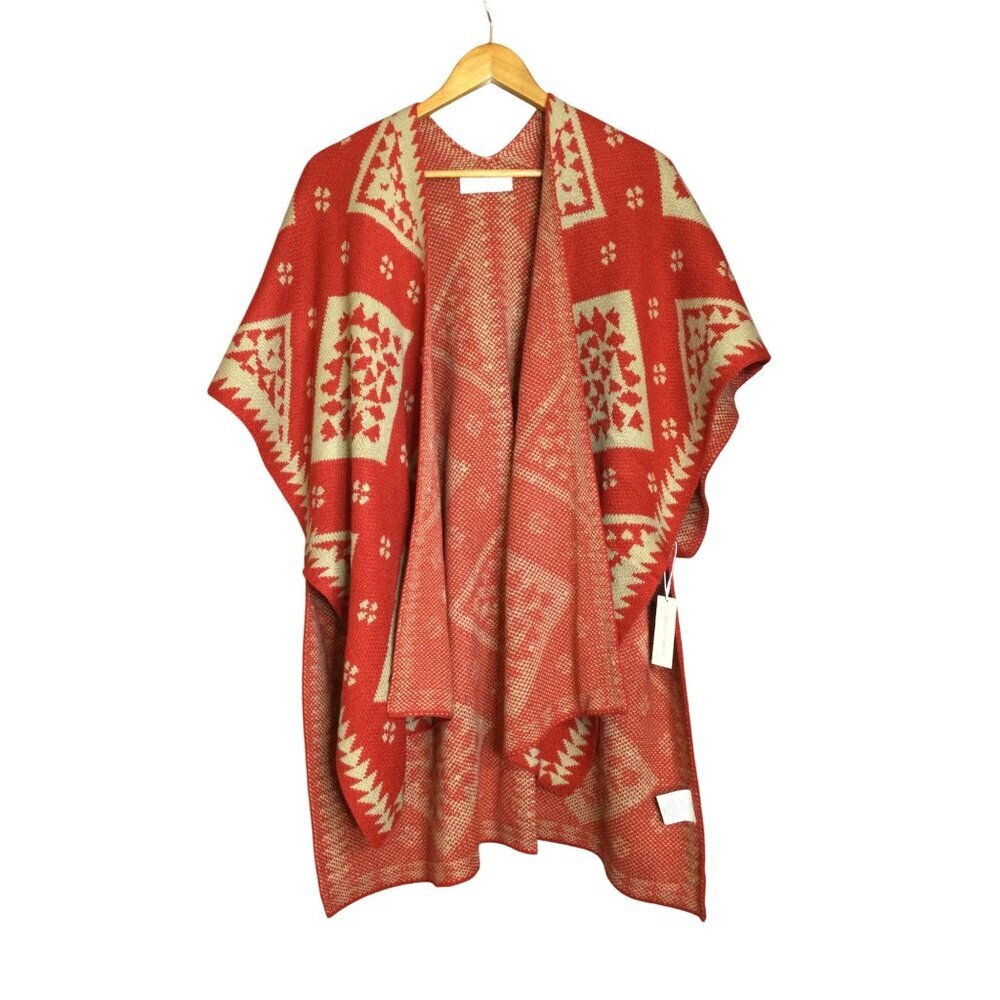 NWT Sasso + Smyth Sweater Poncho One Size Boxy Knit Geometric Scarf Print